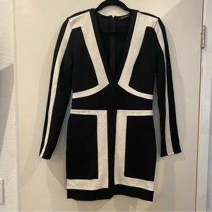 NWOT Lac Bleu Black and White Long Sleeve Bodycon Dress